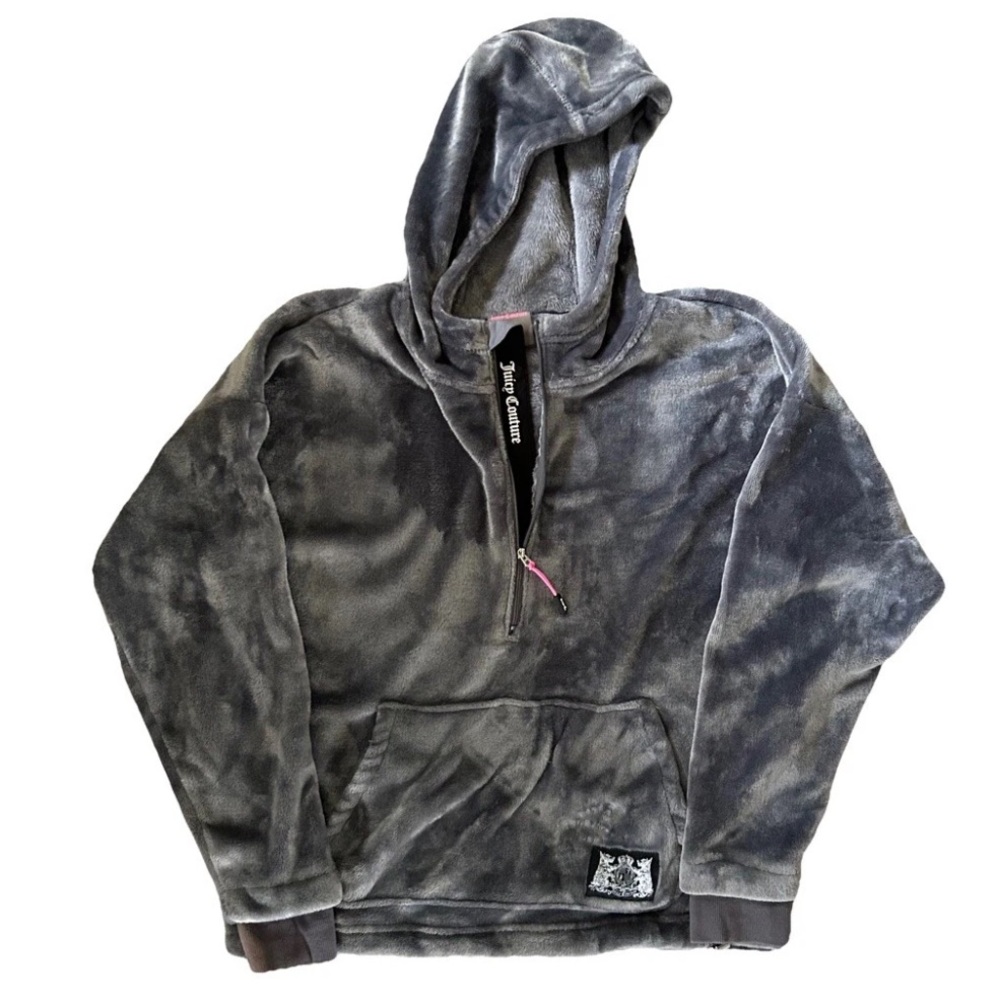 Juicy Couture Fleece Womens Size Large Gray Half Zip Fleece Pullover Hoodie